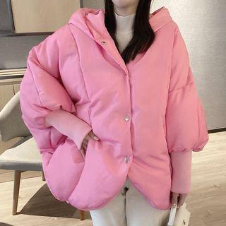 Hooded Loose-fit Plain Padded Jacket