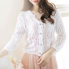 3/4-sleeve Crochet-knit Cardigan