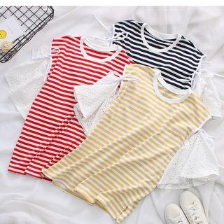 Eyelet Lace Sleeve Striped T-shirt