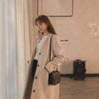 Plunge-neck Woolen Coat & Sash Beige - One Size
