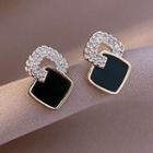 Square Rhinestone Alloy Earring 1 Pair - Black & Gold - One Size