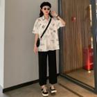 Printed Short-sleeve Shirt / Cropped Wide-leg Pants