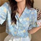 Printed Short-sleeve Open-collar Shirt