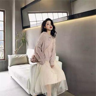 Set: Cable Knit Sweater + Midi Skirt