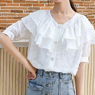 Layered Ruffle Trim Short-sleeve Blouse