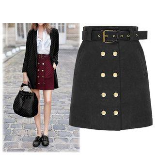 Buttoned A-line Skirt With Belt
