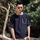 Chinese-style Square-neck Pocket T-shirt