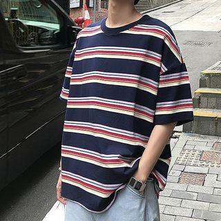 Strip Elbow-sleeve T-shirt