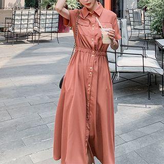 Pocket Detail Single Breasted A-line Midi Dress