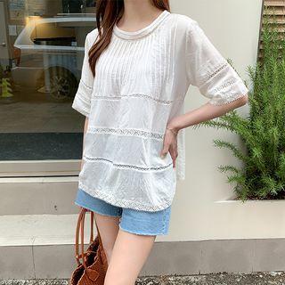 Crochet-trim Pintuck-detail Blouse
