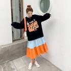 Mock Two-piece Cartoon Print Midi Pullover Dress