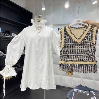 Set: Lantern-sleeve Top + Tweed Vest