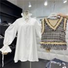 Set: Lantern-sleeve Top + Tweed Vest
