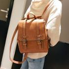 Faux Leather Double Buckle Strap Backpack