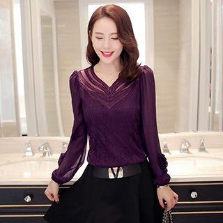 Mock Two-piece Mesh Long-sleeve Dress