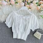Bow-detail Off-shoulder Eyelet-lace Blouse