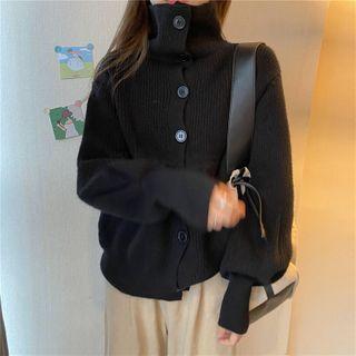 Turtleneck Ribbed Knit Cardigan