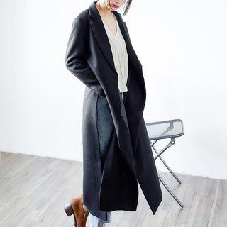 Slit-side Lapel Long Jacket With Sash