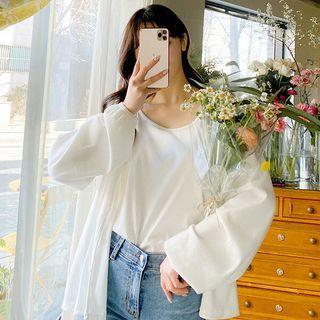 Set: V-neck Drop-shoulder Cardigan + Sleeveless Top