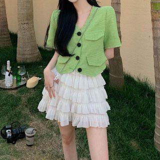 Short-sleeve Jacket / Layered Mini A-line Skirt