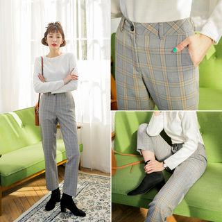 Straight-cut Plaid Dress Pants