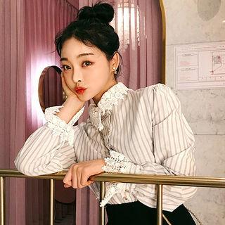 Lace-detail Stripe Cotton Blouse