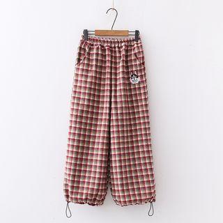 Embroidered Plaid Harem Pants