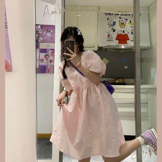 Short-sleeve Mesh A-line Dress Pink - One Size