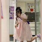 Short-sleeve Mesh A-line Dress Pink - One Size