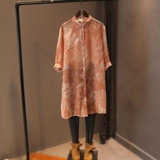3/4-sleeve Print Midi Shirtdress Light Edition - Light Tangerine - One Size