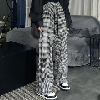Plaid Drawstring Loose Fit Pants