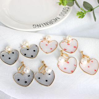 Faux Pearl Dotted Heart Dangle Earring