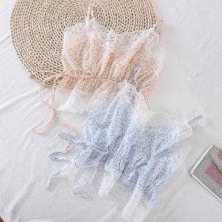 V-neck Lace Floral Suspender Top