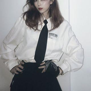 Lettering Tie-neck Shirt