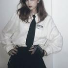 Lettering Tie-neck Shirt