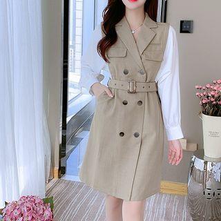 Double-breasted Mock Two-piece Blazer Dress