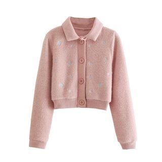 Long Sleeve Embroidered Collar Crop Cardigan
