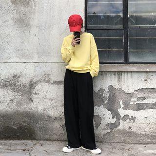 Crew-neck Pullover / High Waist Wide-leg Pants