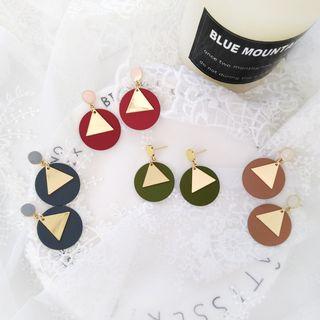 Alloy Triangle Wooden Disc Dangle Earring