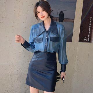Set: Long-sleeve Blouse + Mini Pencil Skirt