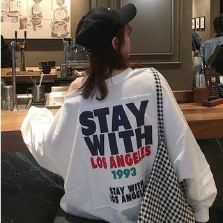 Oversized Cutout-shoulder Printed Pullover