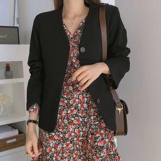 Lapelless Single-breasted Blazer