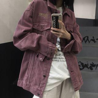 Lettering Denim Jacket Purple - One Size
