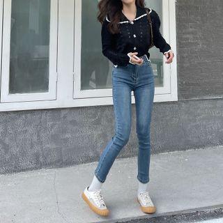 High-waist Plain Split Skinny Jeans