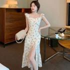 Sleeveless Floral Slit A-line Dress