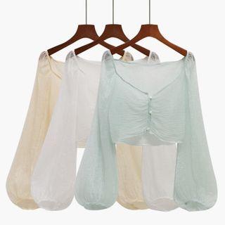 V-neck Plain Button-up Cropped Top