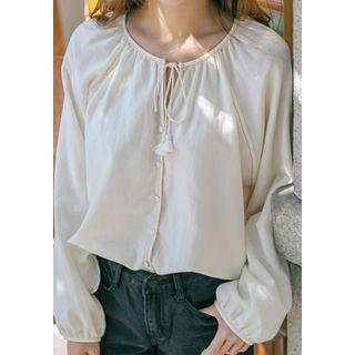 Tassel-neck Bishop-sleeve Blouse