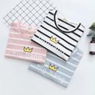 Short-sleeve Striped Letter T-shirt