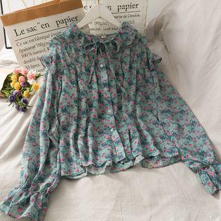Tie-neckline Ruffled Loose Blouse