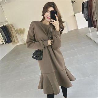 Ruffled Fleece Lined Sweatshirt Dress